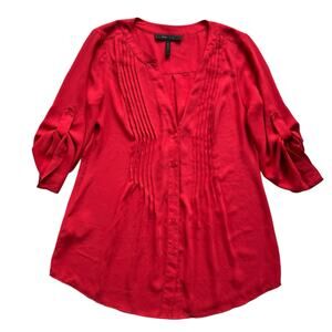 BCBG MAXAZRIA Twiggy Pleat Front V-Neck Blouse Size XS Poppy Red